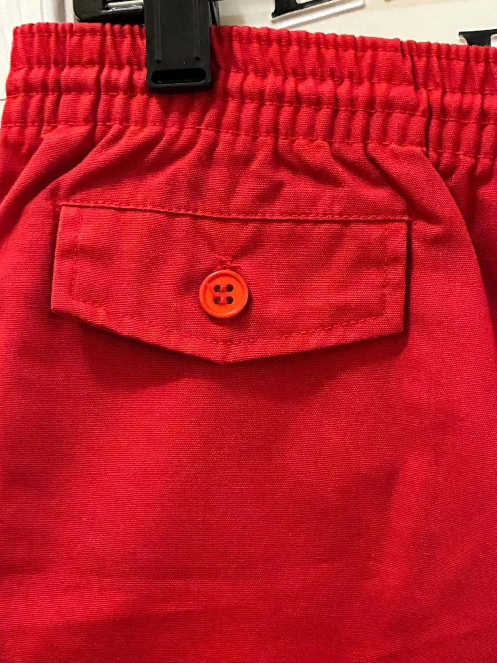 Vintage Christian Dior Men’s Red Dolphin Hem Swim Trunks with Navy Piping
